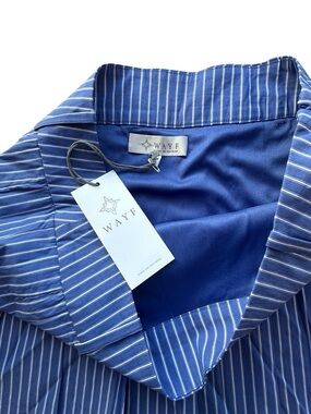 WAYF Blue Pinstripe Pleated Mini Skirt NWT High Rise Tennis Style Size M